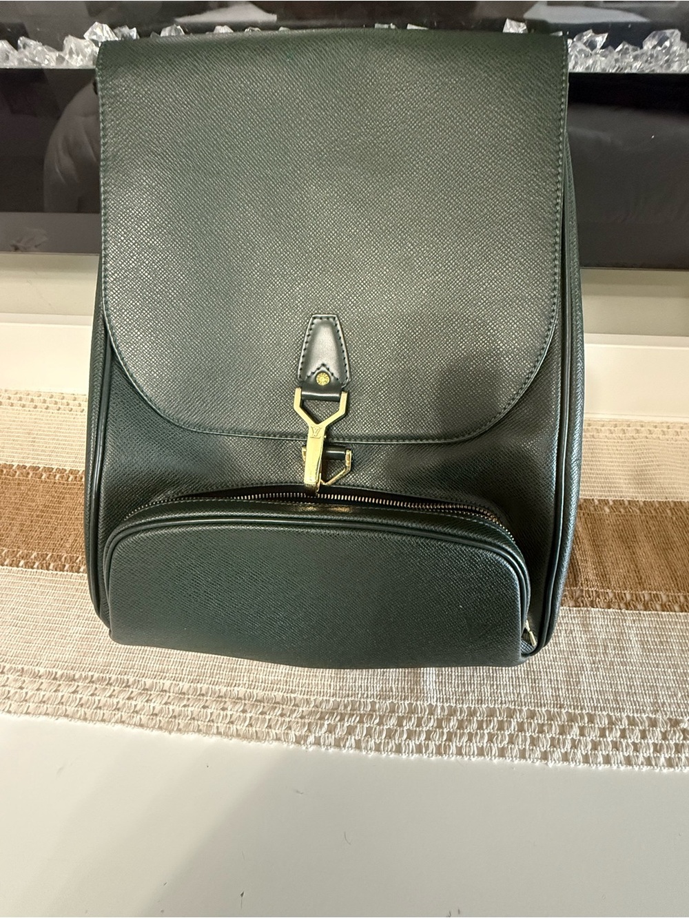 Louis Vuitton Dark Green Taiga Leather Backpack with Gold-Tone Hardware